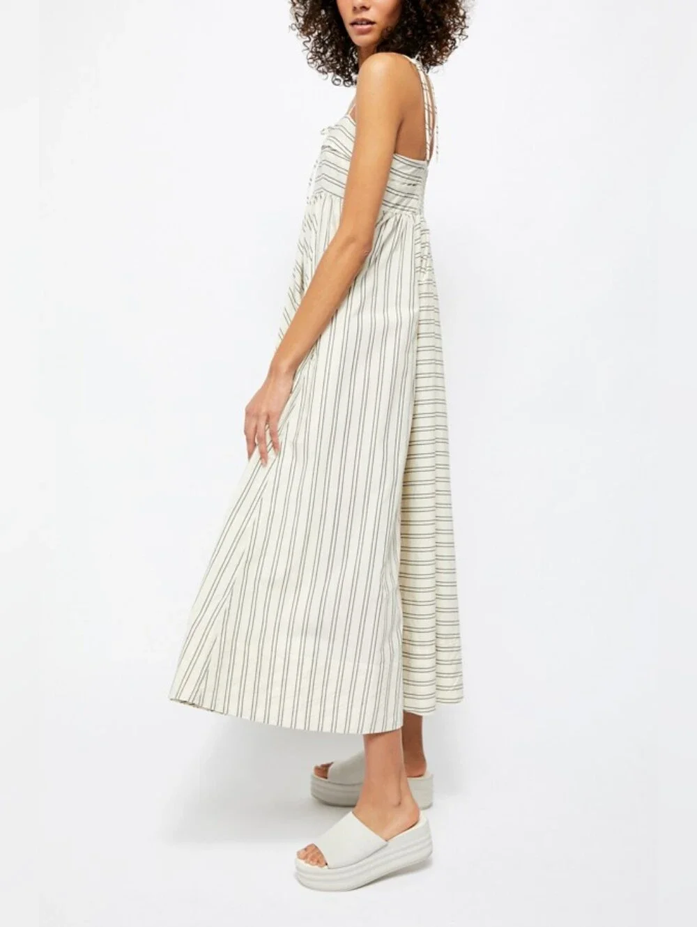 Free People Easy Breezy Midi Dress White Navy Blue Stripe Cotton Large - Picture 16 of 16